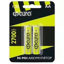 Батарея аккумуляторная 2700 мА·ч, Ni-Mh, 1.2 В, АА (LR06, LR6), 2 шт, в блистере, ФАZА, 5003002