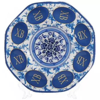 Блюдо стекло, для яиц, круглое, 21 см, синее, Пасхальное, Daniks