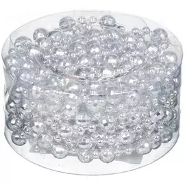 Бусы новогодние пластик, 0.8х500 см, круглые, серебряные, SY16-86