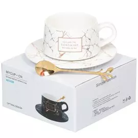 Чайная пара керамика, 2 предмета, на 1 персону, 220 мл, Daniks, Белый и черный мрамор, Y4-3201