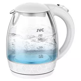 Чайник электрический JVC, JK-KE1514, белый, 1.7 л, 2200 Вт, скрытый нагревательный элемент, стекло