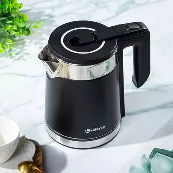 Чайник электрический Lofter, GMB-255-blk, черный, 1.7 л, 1500 Вт, скрытый нагревательный элемент, нержавеющая сталь
