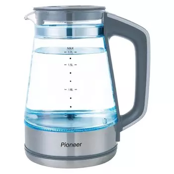 Чайник электрический Pioneer, KE815G, графит, 1.7 л, 2200 Вт, скрытый нагревательный элемент, стекло