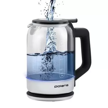 Чайник электрический Polaris, PWK 1720CGLD, черный, 1.5 л, 2150 Вт, скрытый нагревательный элемент, стекло