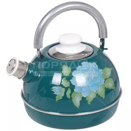 Чайник сталь, эмалированное покрытие, 3.5 л, со свистком, декор, подвижная ручка, Рубин, бирюзовый, TMM04/35/06/13/01/27/H15