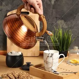 Чайник нержавеющая сталь, 3 л, со свистком, зеркальный, ручка с силиконовым покрытием, Daniks, индукция, коричневый, DSC-8797