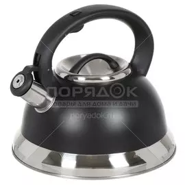 Чайник нержавеющая сталь, 2.5 л, со свистком, матовый, ручка металлическая, Daniks, черный, GS-04017
