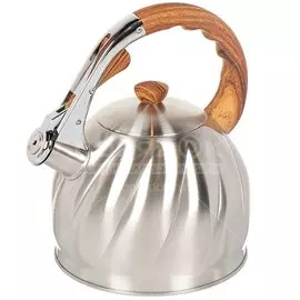 Чайник нержавеющая сталь, 3 л, со свистком, матовый, ручка бакелитовая в цвет дерева, Daniks, GS-04571/MSY-087