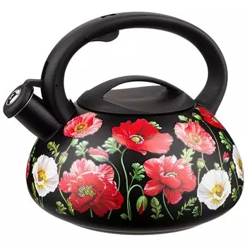 Чайник нержавеющая сталь, 3 л, со свистком, Agness, Маки, индукция, 916-409