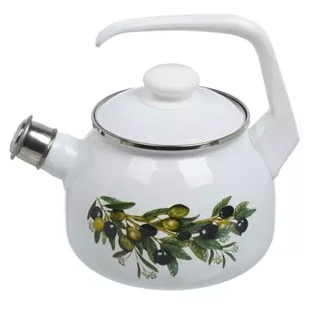 Чайник сталь, эмалированное покрытие, 2.5 л, со свистком, с кнопкой, ЛЗЭП, Оливковая ветвь, индукция, белый, С-2711АП/4