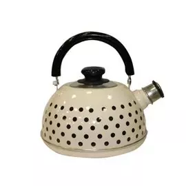 Чайник сталь, эмалированное покрытие, 2.5 л, со свистком, мал.черн. горох, подвижная ручка, Рубин, слоновая кость, TMM04/25/04/29/H02