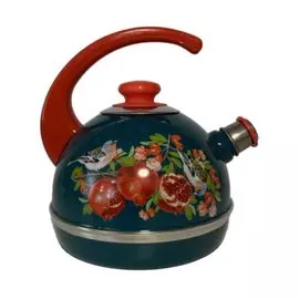 Чайник сталь, эмалированное покрытие, 2.5 л, со свистком, ручка консольная, Рубин, Цветущий гранат, бирюзовый, T04/25/06/37/H13