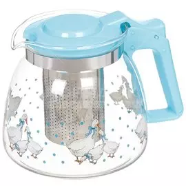 Чайник заварочный стекло,пластик, 0.9 л, с ситечком, Agness, Гуси, 885-020