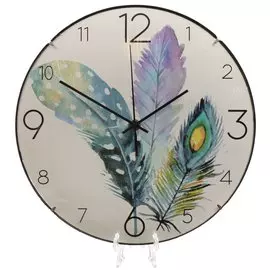 Часы настенные, 30х30х3 см, круглые, пластик, белые, Перья, Y4-5195