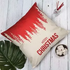 Чехол на подушку Счастливого Рождества, 100% полиэстер, 45х45 см, белые ёлочки на красном, Y9-135