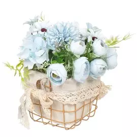 Цветок искусственный декоративный Композиция голубых цветов, в корзинке, 15 см, Y6-2058