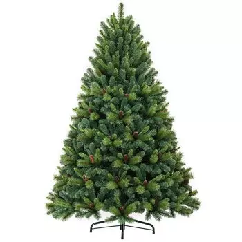 Елка новогодняя напольная, 210 см, Байкальская, сосна, зеленая, хвоя леска + ПВХ пленка, с шишками, 97210, ЕлкиТорг