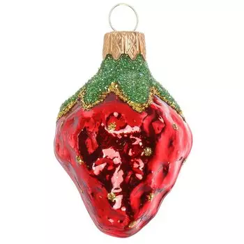 Елочное украшение Клубничка, 6 см, стекло, ФУ-71