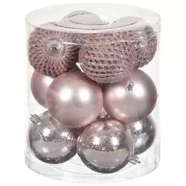 Елочный шар 12 шт, светло-розовый, 8 см, пластик, SY18ST-110BP