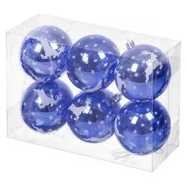 Елочный шар 6 шт, голубой, 8 см, пластик, SYKCQA-012133IB