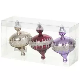 Елочный шар лаванда+серебро+шампань SYQC-012105, 3 шт, 7.5х12 см