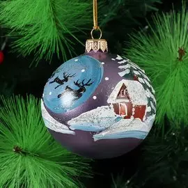 Елочный шар Ручная роспись, 8 см, стекло, с подвесом, 160206008