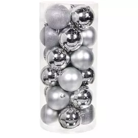 Елочный шар 24 шт, серебро, 8 см, пластик, SYQC-012226S