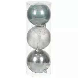 Елочный шар 3 шт, серый, 10 см, пластик, SYQE-012141