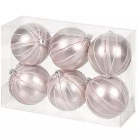 Елочный шар 6 шт, светло-розовый, 8 см, пластик, SYQB-0121102