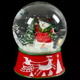 Фигурка декоративная Шар водяной со снегом Снеговик с елкой, 10х15 см, Y4-4241