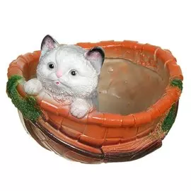 Фигурка садовая кашпо, Кошка в лукошке, 24х21х21 см, гипс, 51