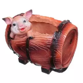 Фигурка садовая кашпо, Поросенок в бочке, 22х18 см, гипс, 163