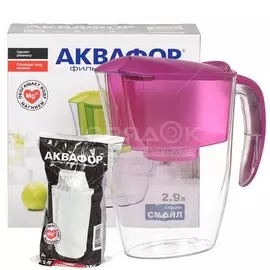 Фильтр-кувшин Аквафор, Смайл, для холодной воды, 1 ступ, 2.9 л, цикламен, И10585