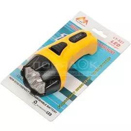 Фонарь ручной, встроенный аккумулятор, зарядка от сети 220 В, пластик, черно-желтый, 4 LED, 2Вт, SPE17194-1