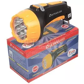 Фонарь ручной, встроенный аккумулятор, Ultraflash, 3 807, зарядка от сети 220 В, пластик, черно-желтый, 9216