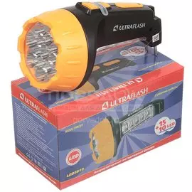 Фонарь ручной, встроенный аккумулятор, Ultraflash, 3 819, зарядка от сети 220 В, пластик, черно-желтый, 10974