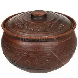 Форма для запекания керамика, 7 л, круглая, с крышкой, красная глина, Макитра