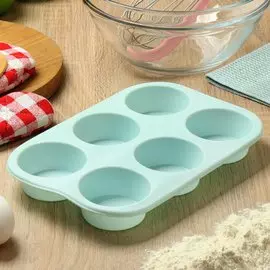 Форма для выпечки силикон, 17.5х17х3 см, прямоугольная, 6 кексов, Daniks, Квантум, Y4-5171