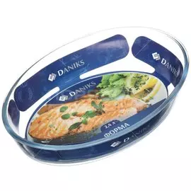 Форма для запекания стекло, 21.4х29.8х6.3 см, 2.4 л, овальная, Daniks, DNX-24R