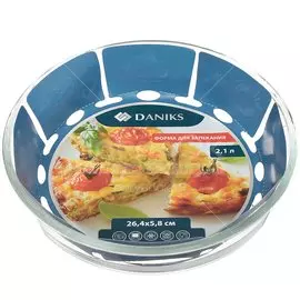 Форма для запекания стекло, 26.4х26.4х5.8 см, 2.1 л, круглая, Daniks