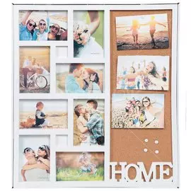 Фоторамка-коллаж на 8 фото, 48х54 см, белая, с доской для открыток, JC-11873