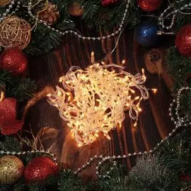 Гирлянда 140 ламп, 6.5 м, 1 режим, свет теплый белый, прозрачная, в помещении, сетевая, SY20L-04