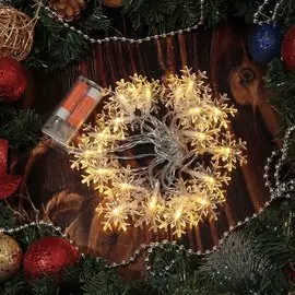 Гирлянда 20 ламп, 3.5 м, 1 режим, Снежинки, свет теплый белый, прозрачная, в помещении, на батарейках, LED, SY20L-12