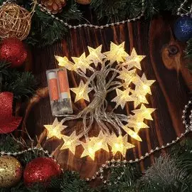 Гирлянда прозрачный провод SY20L-13 в виде звездочек, на батарейках, теплый белый свет, 20 ламп, 3.5 м