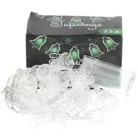 Гирлянда 20 ламп, 3.5 м, 1 режим, Колокольчики, свет мультиколор, прозрачная, в помещении, на батарейках, LED, SYCLB18-112