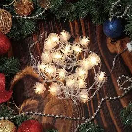 Гирлянда 20 ламп, 4 м, 1 режим, Шишки, свет теплый белый, прозрачная, в помещении, сетевая, LED, SYDA-042080