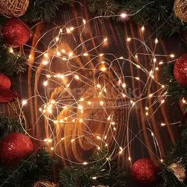 Гирлянда 100 ламп, 11 м, 1 режим, свет теплый белый, серебристая, в помещении, сетевая, SYCLA-18016