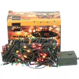 Гирлянда зеленый провод SY16-140, 8 режимов, разноцветная, 180 ламп, 10.3 м