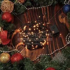 Гирлянда 180 ламп, 10.3 м, 8 режимов, свет теплый белый, зеленая, в помещении, сетевая, SY20L-02