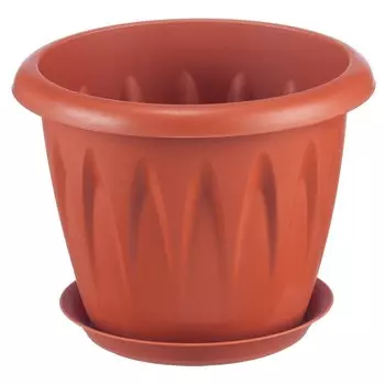 Горшок для цветов пластик, 2.6 л, 20х20х16 см, с поддоном, терракотовый, Idea, Алиция, М 3067